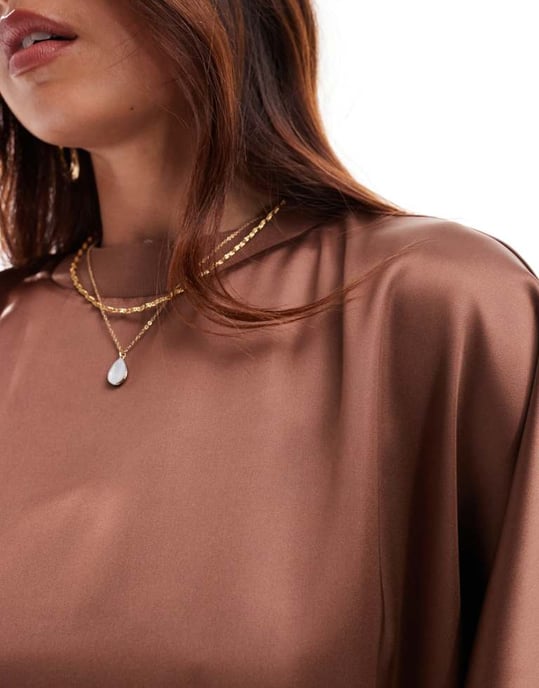 ASOS DESIGN satin oversized mini tshirt dress in tan - Image 3
