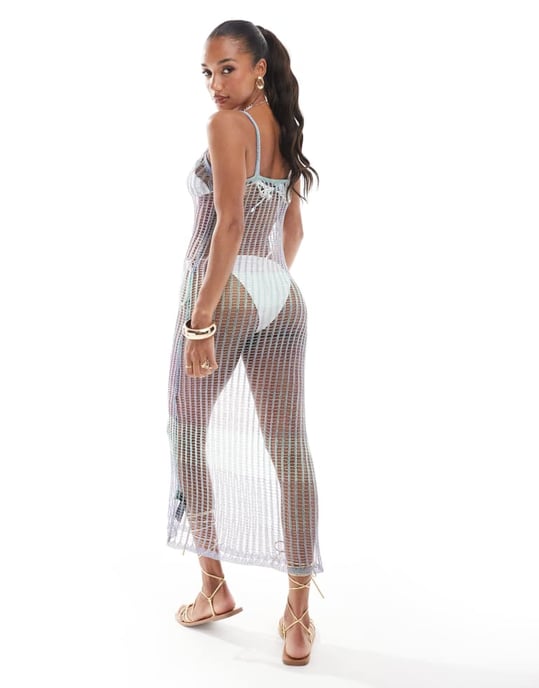 ASOS DESIGN – Blå stickad midaxiklänning i ombre-metalliskt garn - Image 3