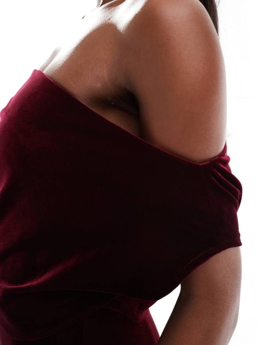 ASOS DESIGN dramatic neckline velvet midi dress in burgundy - Image 2