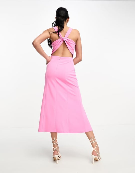 ASOS DESIGN – Rosa midiklänning med fyrkantig halsringning och a-linjeformad rygg - Image 3