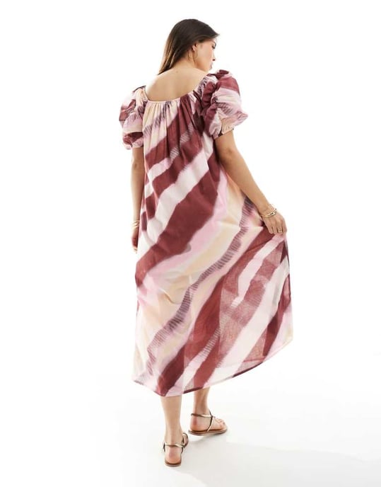 ASOS DESIGN – Voileklänning i midimodell med puffärmar och rynkade ärmar - Image 2