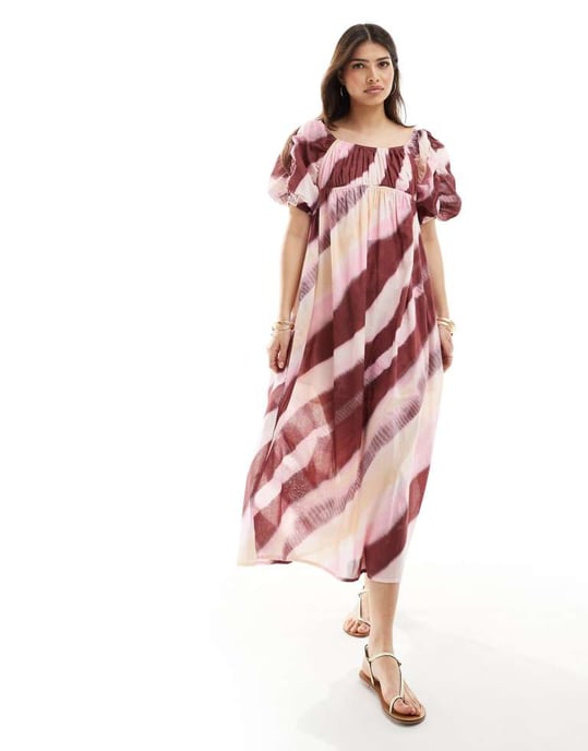 ASOS DESIGN – Voileklänning i midimodell med puffärmar och rynkade ärmar - Image 3