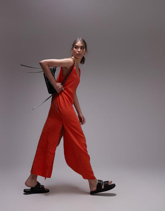 Topshop – Röd midiklänning med rund halsringning och råa kanter - Image 2