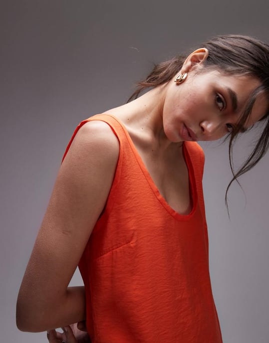 Topshop – Röd midiklänning med rund halsringning och råa kanter - Image 4