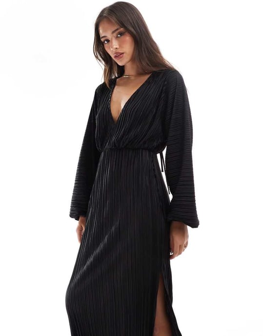 ASOS DESIGN blouson sleeve plisse dress in black - Image 3