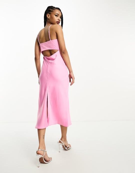 Only Petite – Rosa midiklänning i satin med slip-in-mönster - Image 4