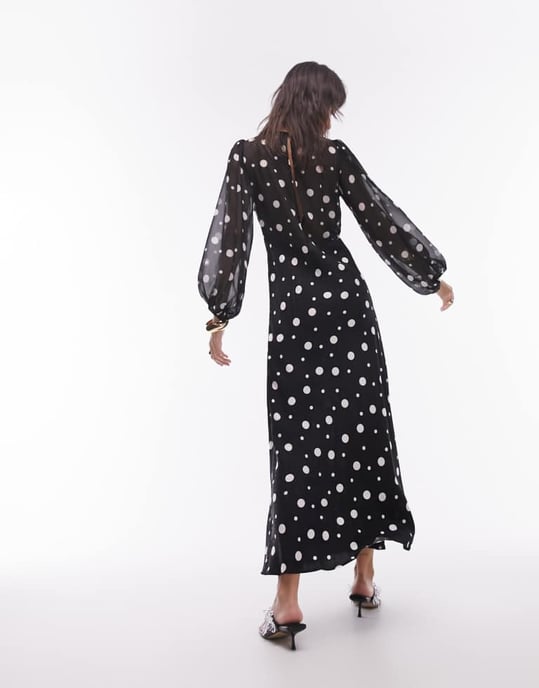 Topshop – Prickig midiklänning med rynkad byst och jacquardmönster - Image 3