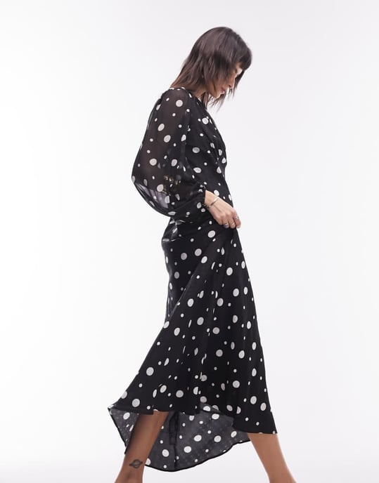 Topshop – Prickig midiklänning med rynkad byst och jacquardmönster - Image 4