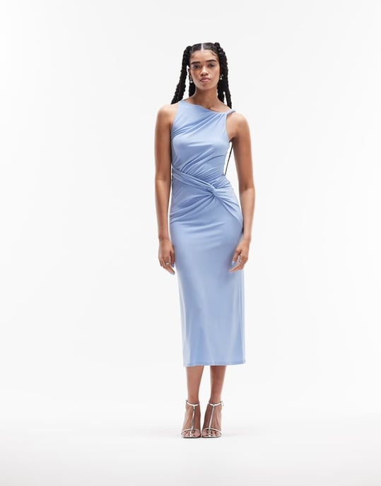 ASOS DESIGN – Ljusblå midiklänning i mesh med hög halsringning - Image 4