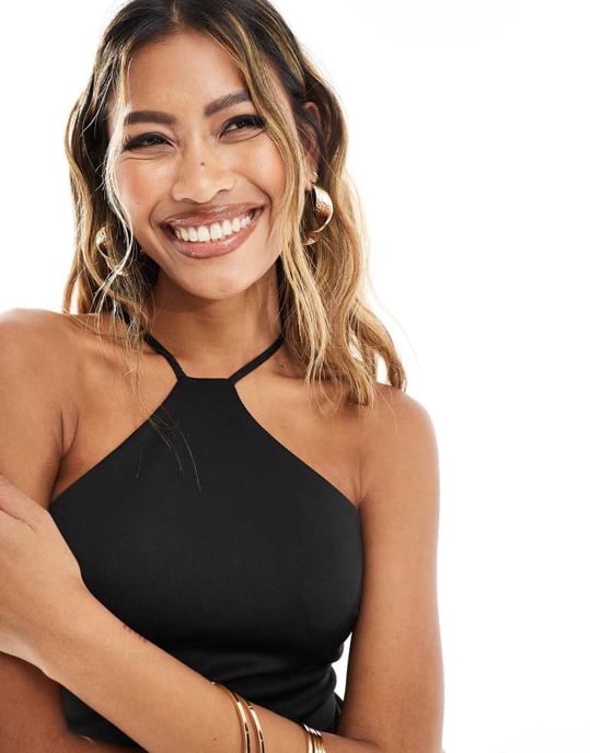 ASOS DESIGN halterneck midi dress with wrap skirt in black - Image 4