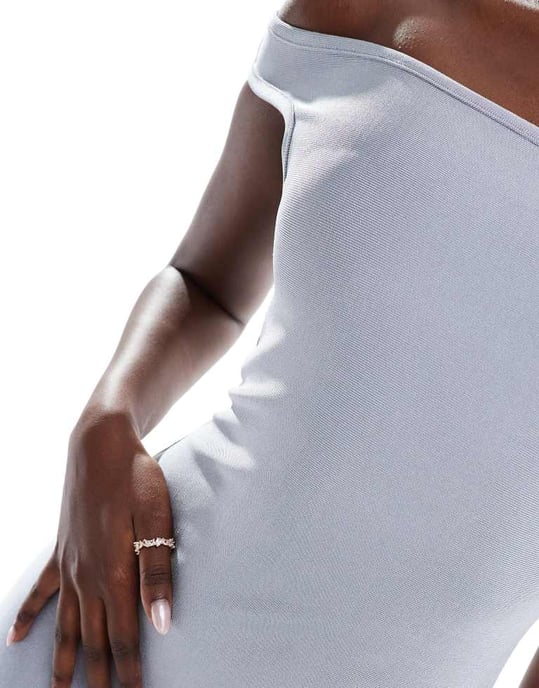 ASOS DESIGN bandage bardot midi dress in silver - Image 2