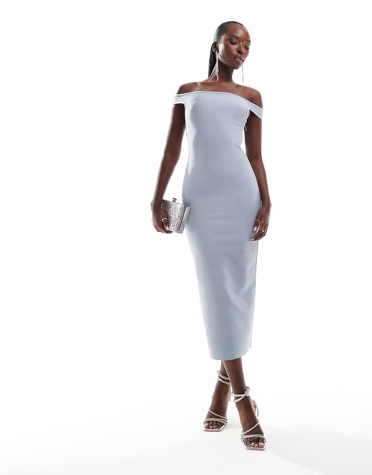 ASOS DESIGN bandage bardot midi dress in silver - Image 4