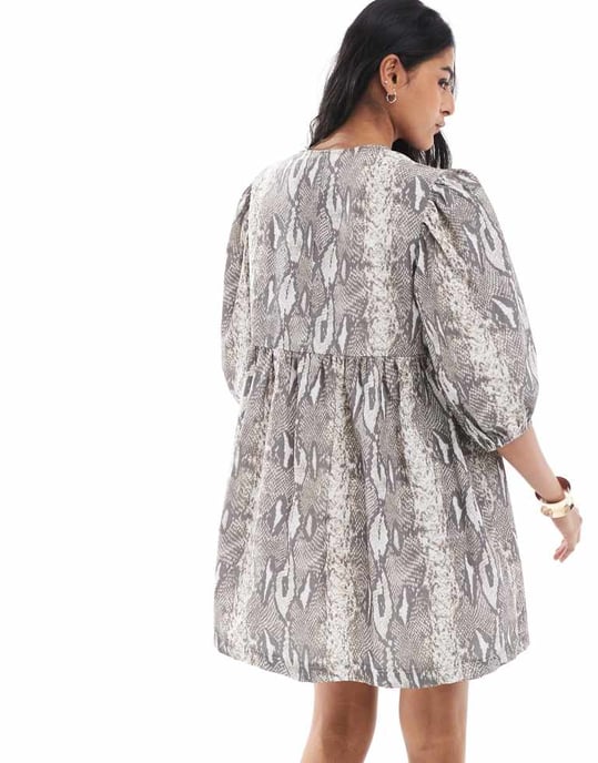 ASOS DESIGN bow tie front mini smock dress in snake print - Image 4
