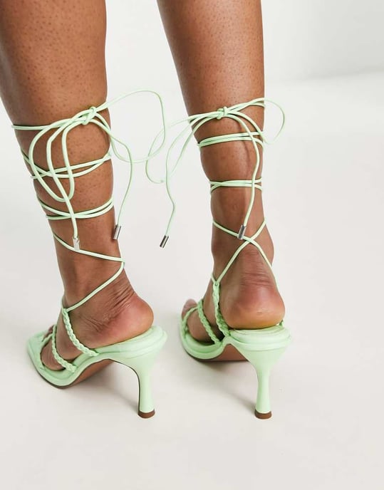 ASOS DESIGN – Halls – Gröna flätade sandaler med remmar och medelhög klack - Image 2