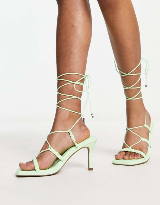 ASOS DESIGN – Halls – Gröna flätade sandaler med remmar och medelhög klack - Image 4