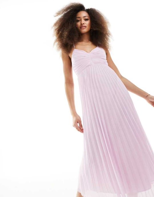 ASOS DESIGN – Lila midiklänning med plisserad överdel och band, veck och knytband baktill - Image 4