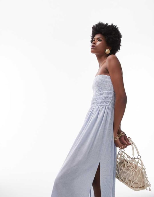Topshop – Blårandig bandeauklänning för stranden - Image 3