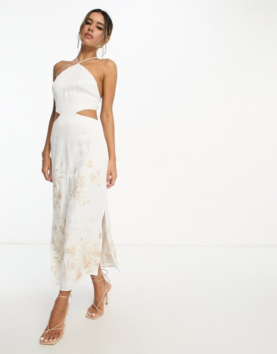 ASOS EDITION – Elfenbensvit midiklänning i satin med halterneck och blommig brodering och utskuren rygg - Image 3