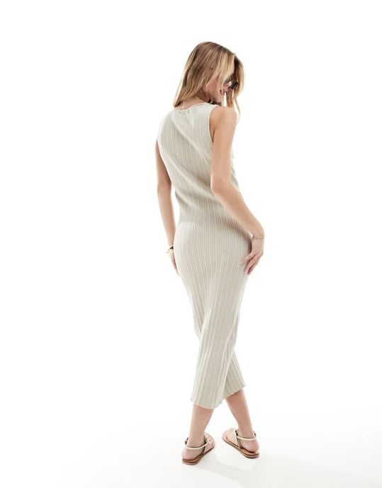 ASOS DESIGN – Stickad linneklänning i midaxi-modell med stenfärgad färg - Image 2