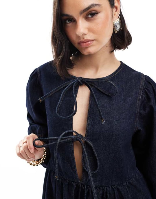 ASOS DESIGN denim puff sleeve dress in indigo - Image 4
