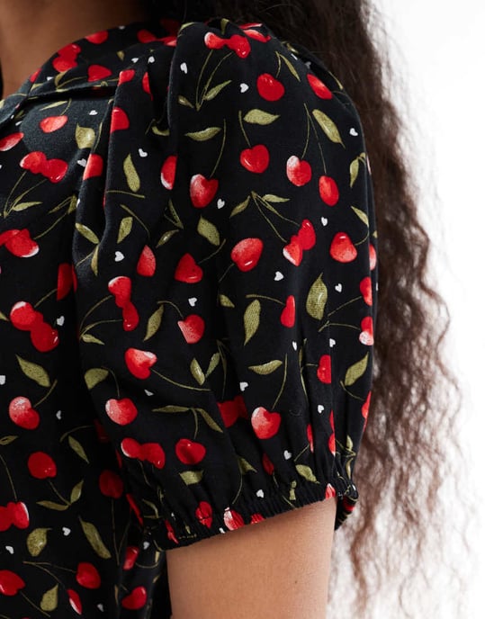 Miss Selfridge button through mini tea dress in cherry print - Image 3