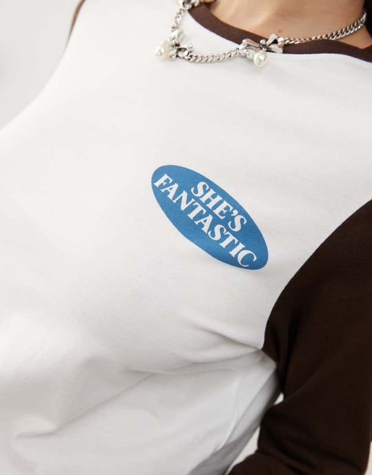 Motel sari long sleeve relaxed fit t-shirt in white and brown - Image 4