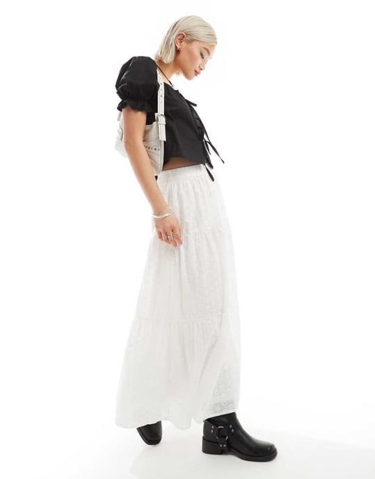 Reclaimed Vintage puff sleeve top with tie front in black - Image 2