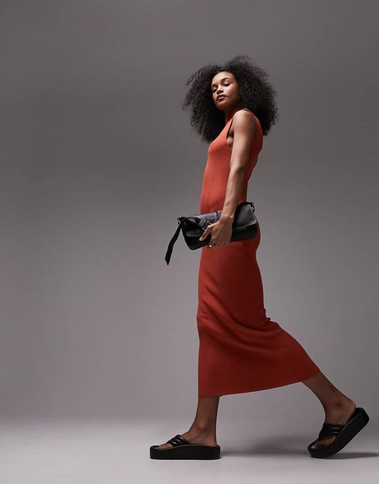 Topshop – Orange stickad klänning med vida axlar - Image 2