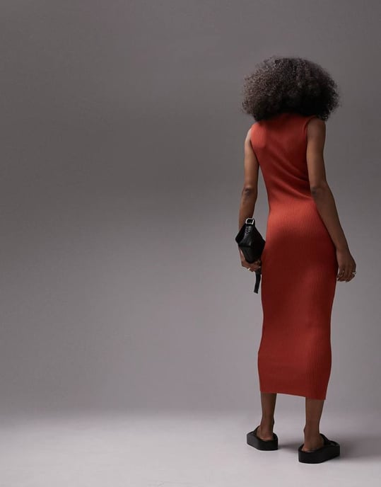 Topshop – Orange stickad klänning med vida axlar - Image 4