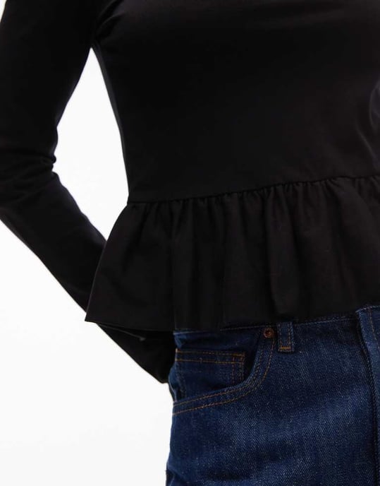 Topshop long sleeve peplum top in black - Image 2