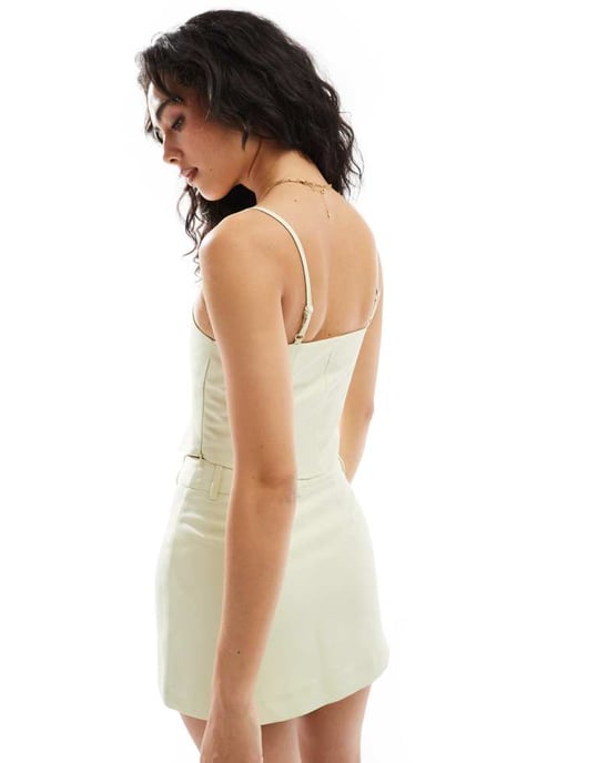 Miss Selfridge tailored strappy corset top co ord in lime green - Image 4