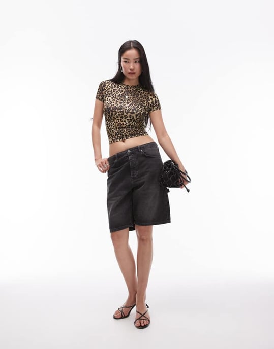 Topshop leopard print microfibre t-shirt in brown - Image 3