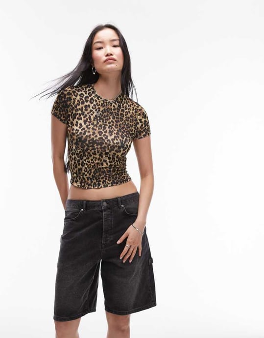 Topshop leopard print microfibre t-shirt in brown - Image 4