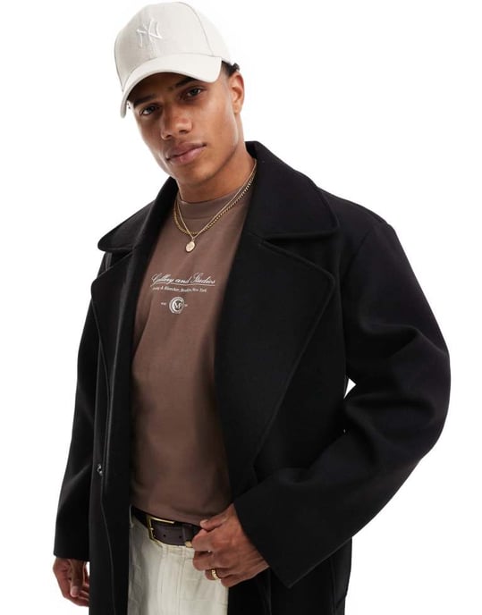 ASOS DESIGN oversized wool look overcoat in black - Image 2