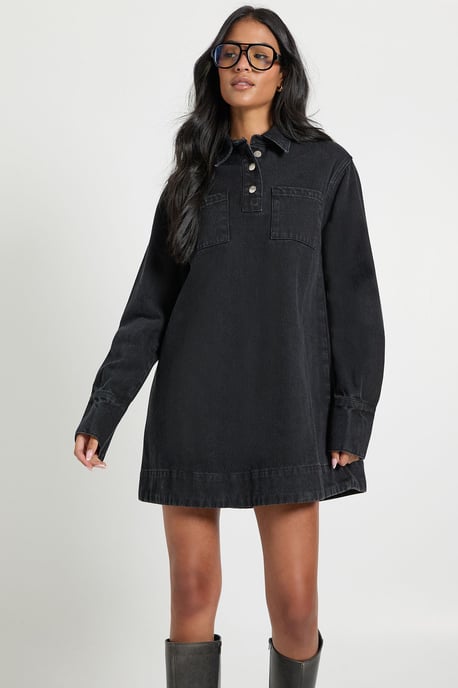 Tall Long Sleeve Denim Dress - Image 1