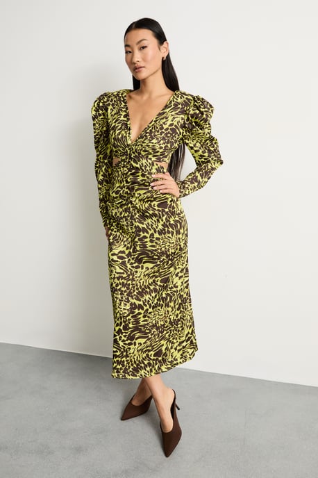 Petite Satin Cut Out Waist Plunge Neck Midi Dress - Image 1
