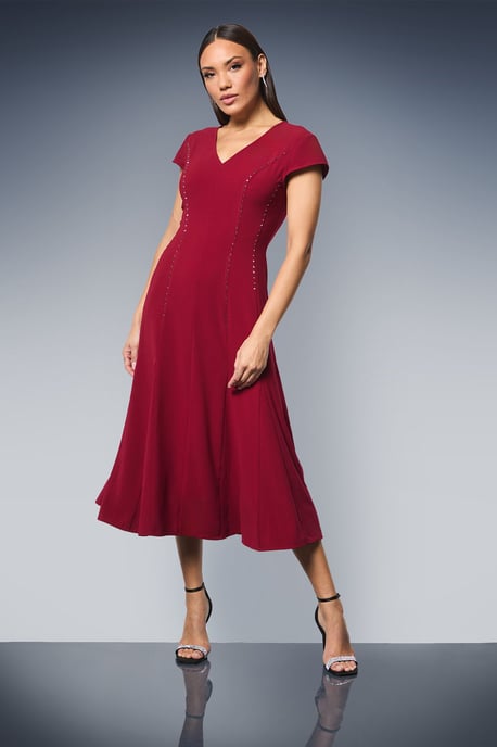 Studded Fit & Flare Crepe Midi Dress - Image 1