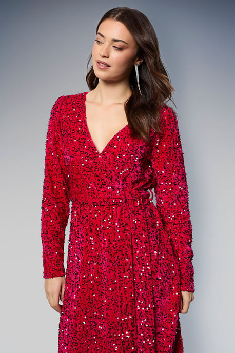 Velvet Sequin Wrap Midi Dress - Image 2