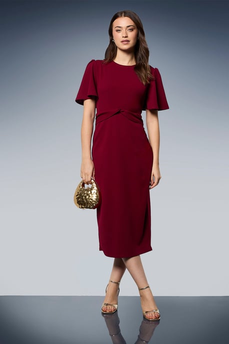 Twist Front Angel Sleeve Pencil Dress - Image 1