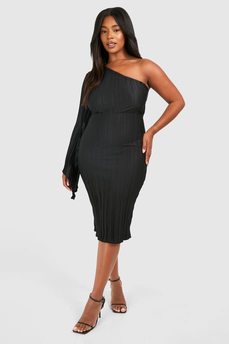Plus Wide Plisse Cape Sleeve Detail Midi Dress - Image 1