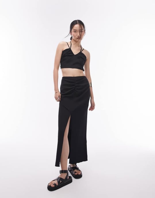Topshop – Svart topp med knytdetalj och rynka framtill, del av set - Image 2