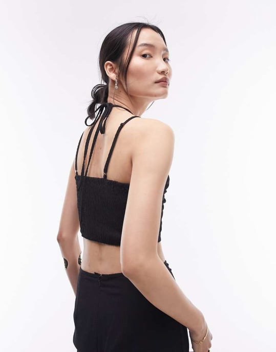 Topshop – Svart topp med knytdetalj och rynka framtill, del av set - Image 3