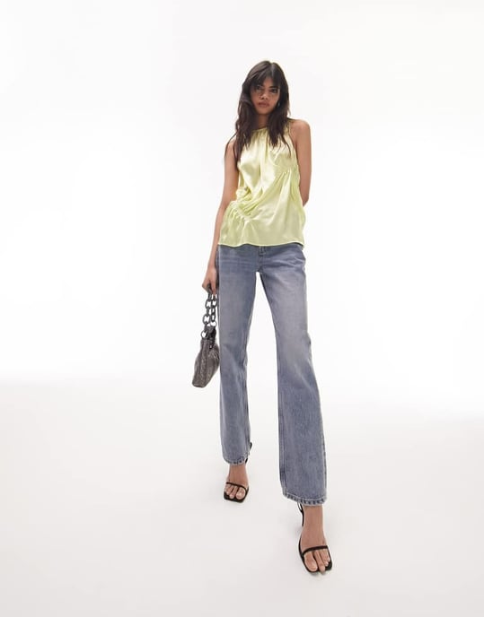 Topshop – Limefärgad topp med rynkade detaljer - Image 2