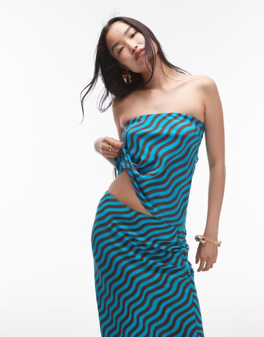 Topshop – Röd randig bandeau-topp i turkos och brunt, del av set - Image 3