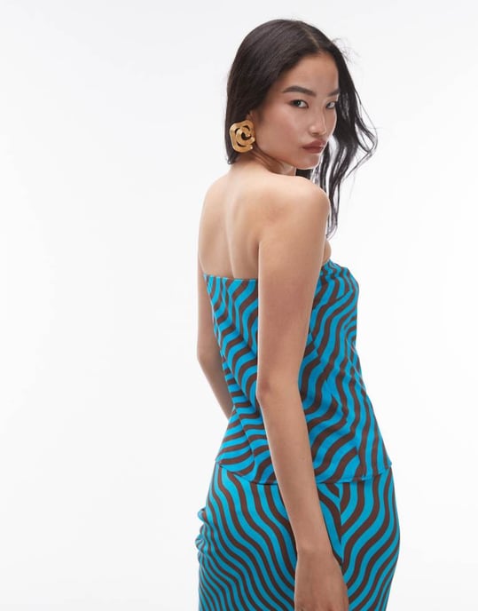 Topshop – Röd randig bandeau-topp i turkos och brunt, del av set - Image 4
