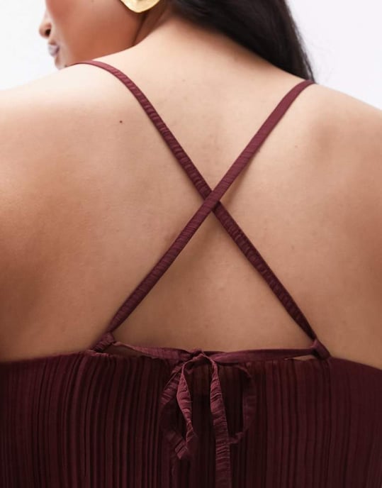 Topshop – Rödbrunt, plisserat, kort linne med huva och del av set - Image 4