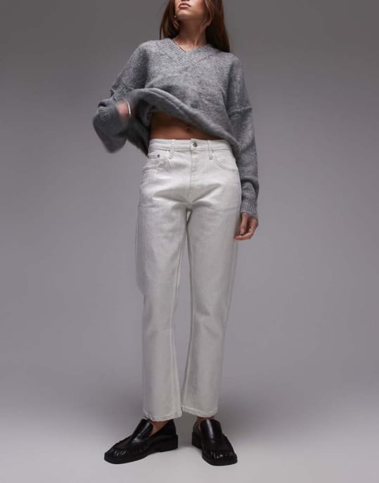 Topshop mid rise straight cropped silver foil jean in white - Image 1