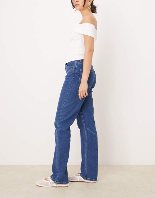 Object straight leg jeans with western stitching in medium blue - Image 2