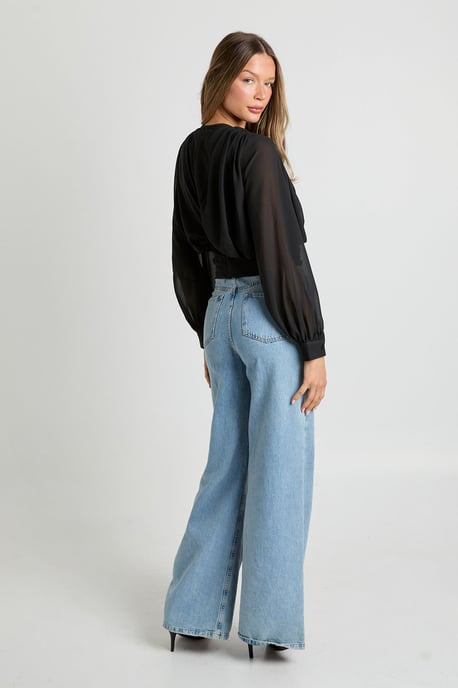 Draped Chiffon Plunge Blouse - Image 2