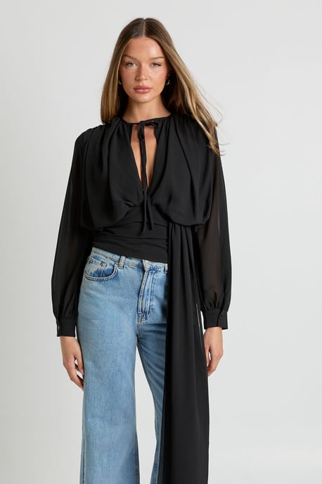 Draped Chiffon Plunge Blouse - Image 3